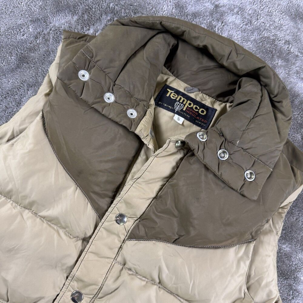 Vintage 70s Tempco Quilters Seattle Down Vest Western Yoke Tan Brown Men’s Small